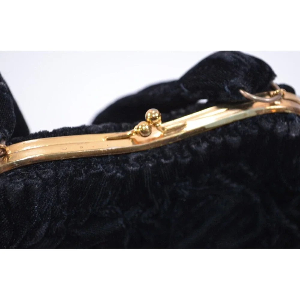 Vtg Claire Black Velvet Evening Bag Beggars Purse Kiss Lock Goldtone Hardware‎